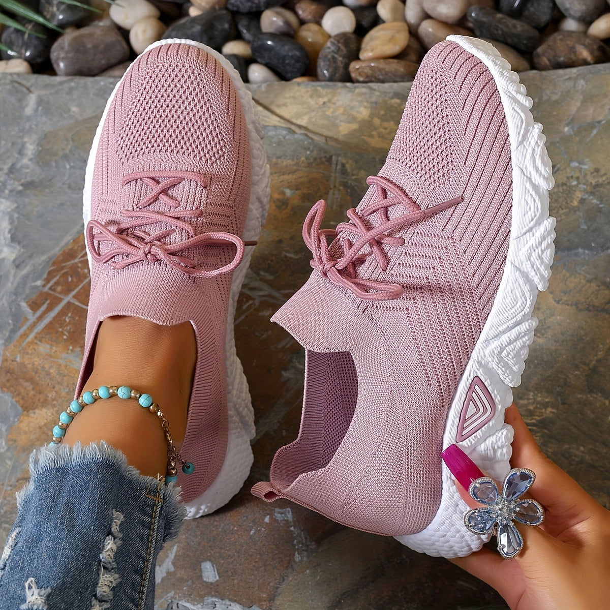 Women's Mesh Lace-Up Casual Sneakers Breathable Lightweight Running Shoes