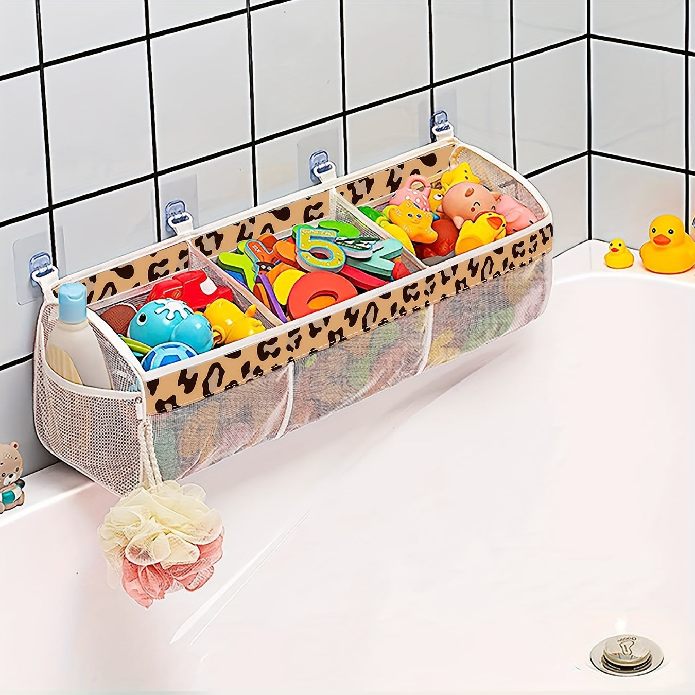 Large Capacity Mesh Bath Toy Organizer Wall Mount Storage Bag for Bathroom Kids