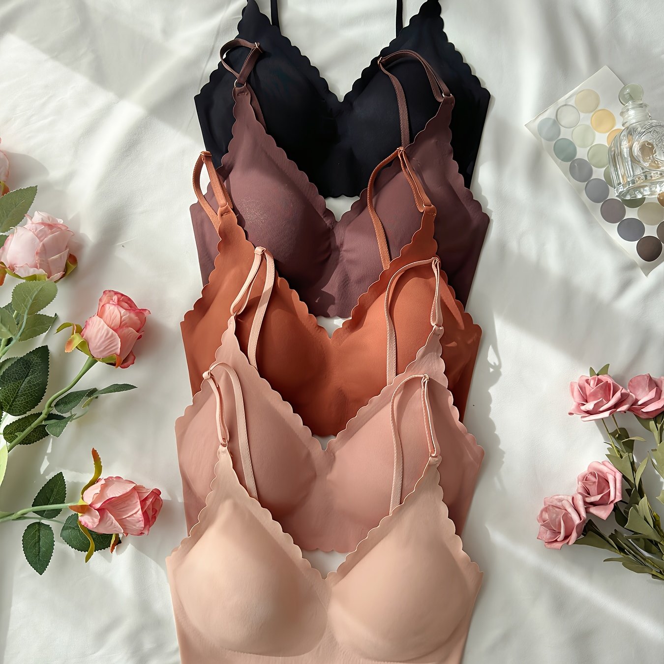 5-Pack Seamless Nude Bralette Set for Women Breathable Knit Fabric Removable Pads Medium Support