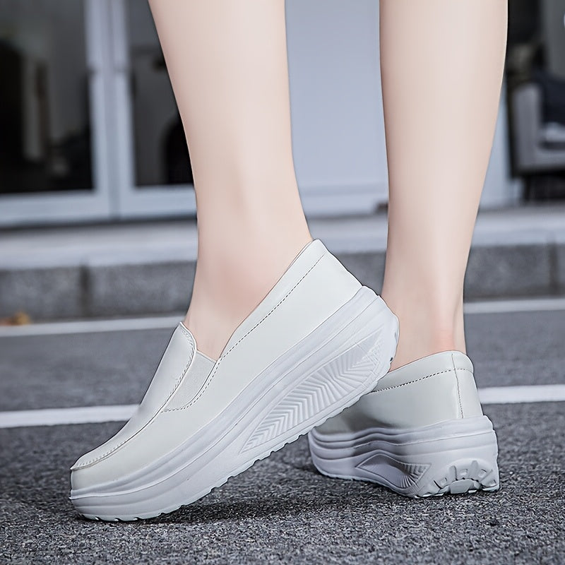 Women's Wedge Slip-On Casual Sneakers Solid Color Low-Top Comfort Shoes