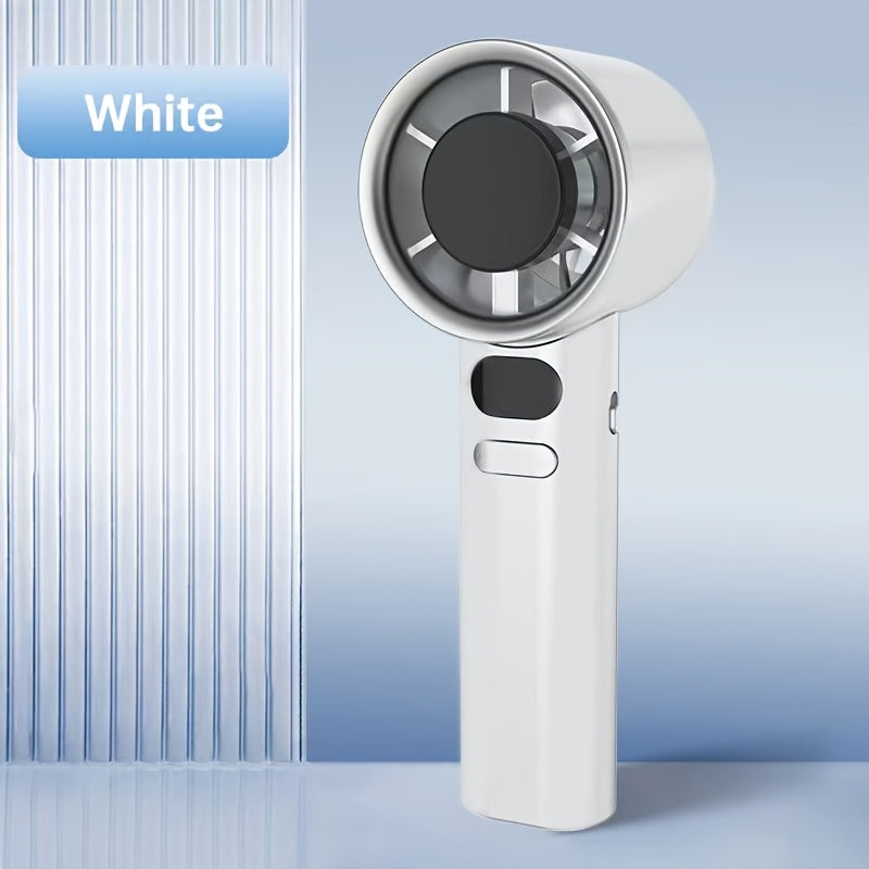 Compact USB Rechargeable Handheld and Desktop Fan with Digital Display High-Speed Turbofan Stepless Speed Beige Blue