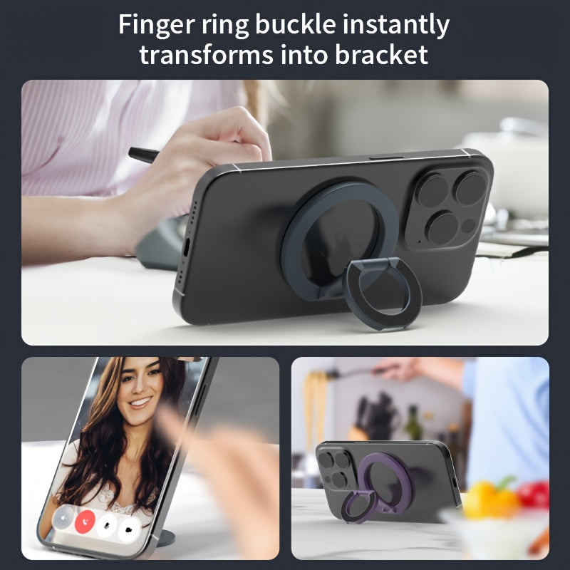 Folding Phone Stand with 360° Rotation and Magnetic Ring Holder for Mobile Support