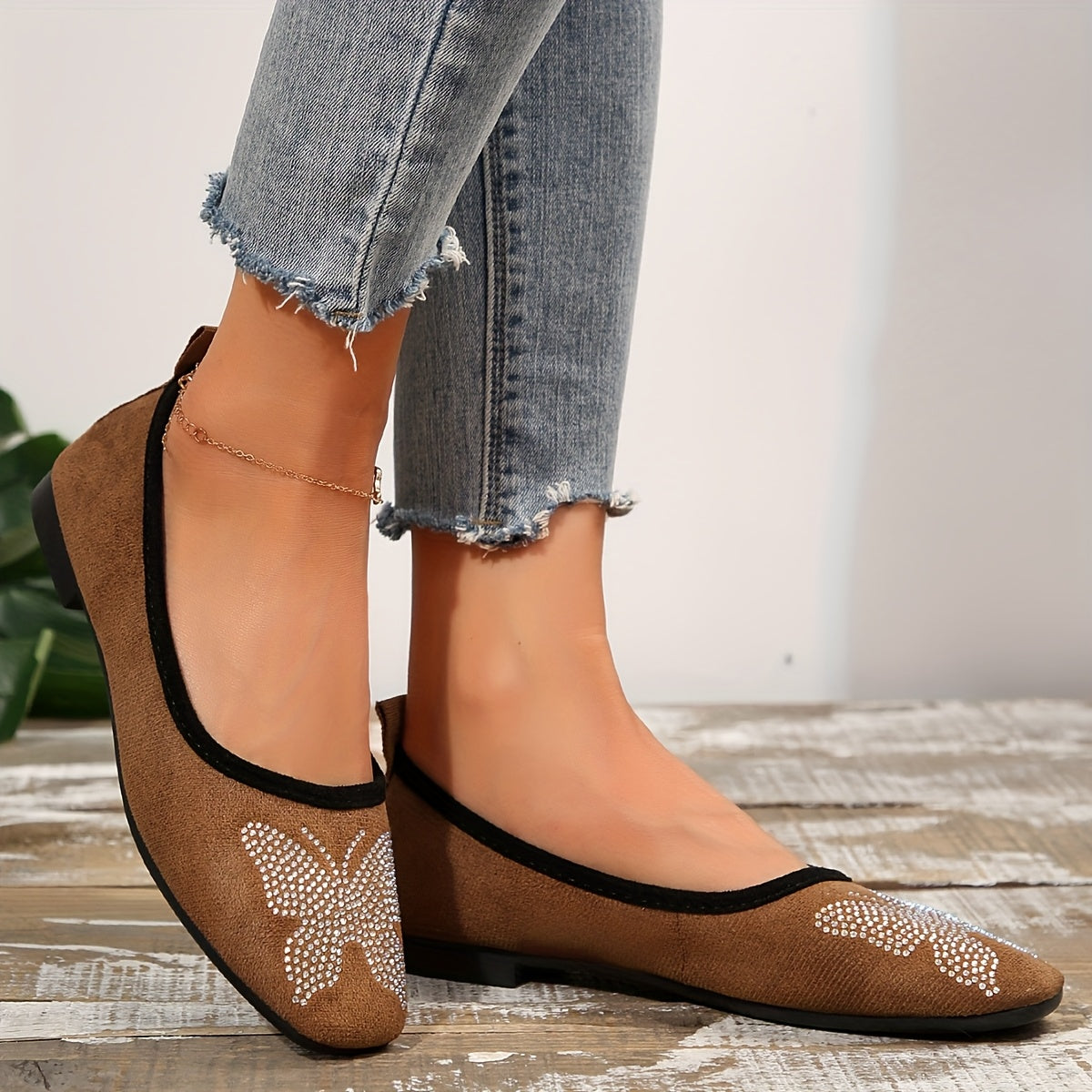 Ayollar uchun rhinestone bilan bezatilgan bow flats qora kvadrat botiq Mary Jane poyabzal, osongina kiyiladi