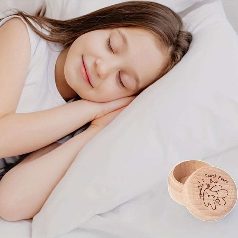 Wooden Tooth Fairy Memory Box for Milk Teeth and Fetal Hair Storage
