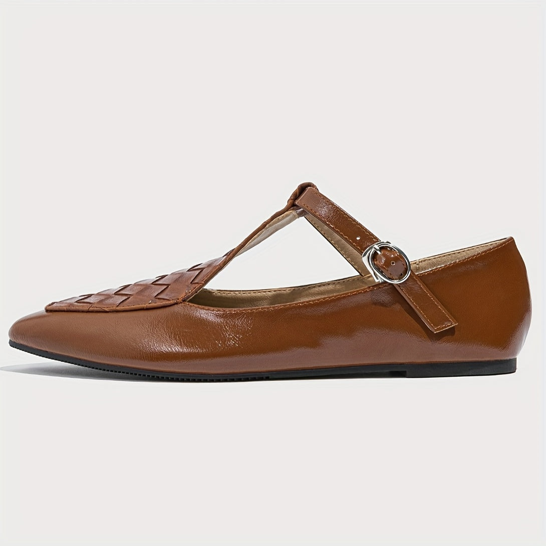 Women's Black Faux Leather Slip-On Loafers with Gold Buckle