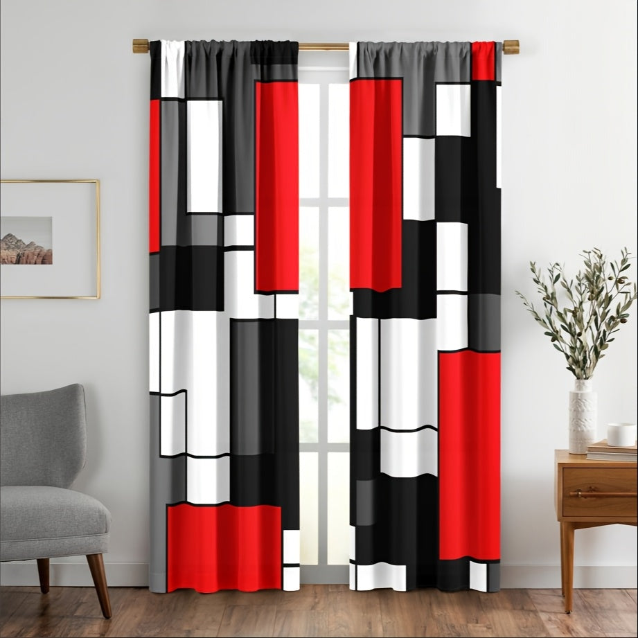 Set of 2 Plaid Pattern Curtains for Bedroom and Living Room Window Drapes