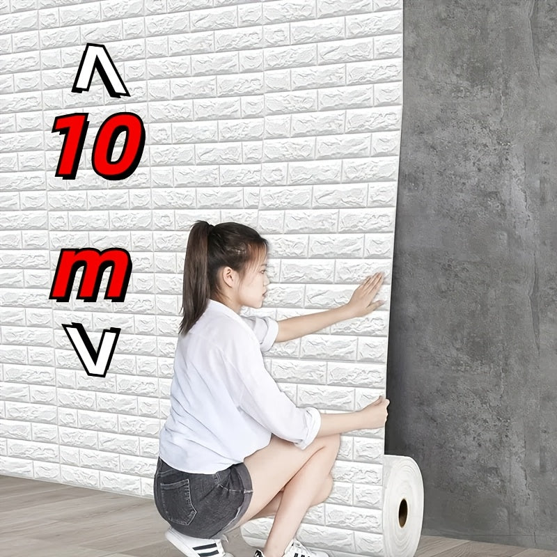 3D Brick Wall Sticker Vinyl Wallpaper Self-Adhesive 10m for Home Decor