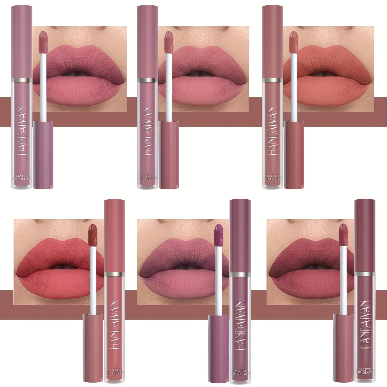 6-Piece Matte Liquid Lipstick Set Waterproof Long-Lasting Non-Stick Pink Purple Red