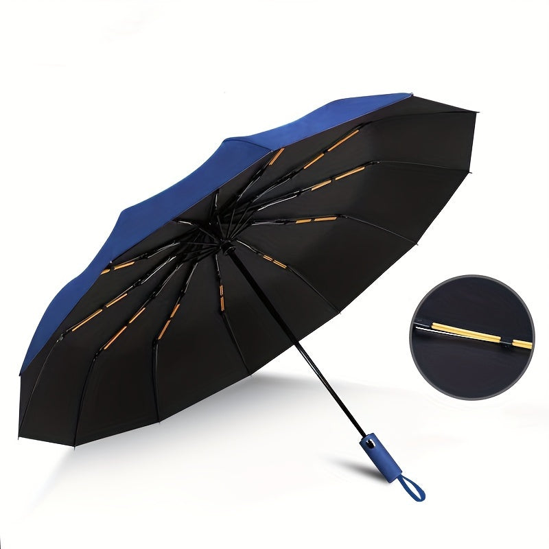Sombrilla plegable de vinilo para sol y lluvia, automática, 12 varillas