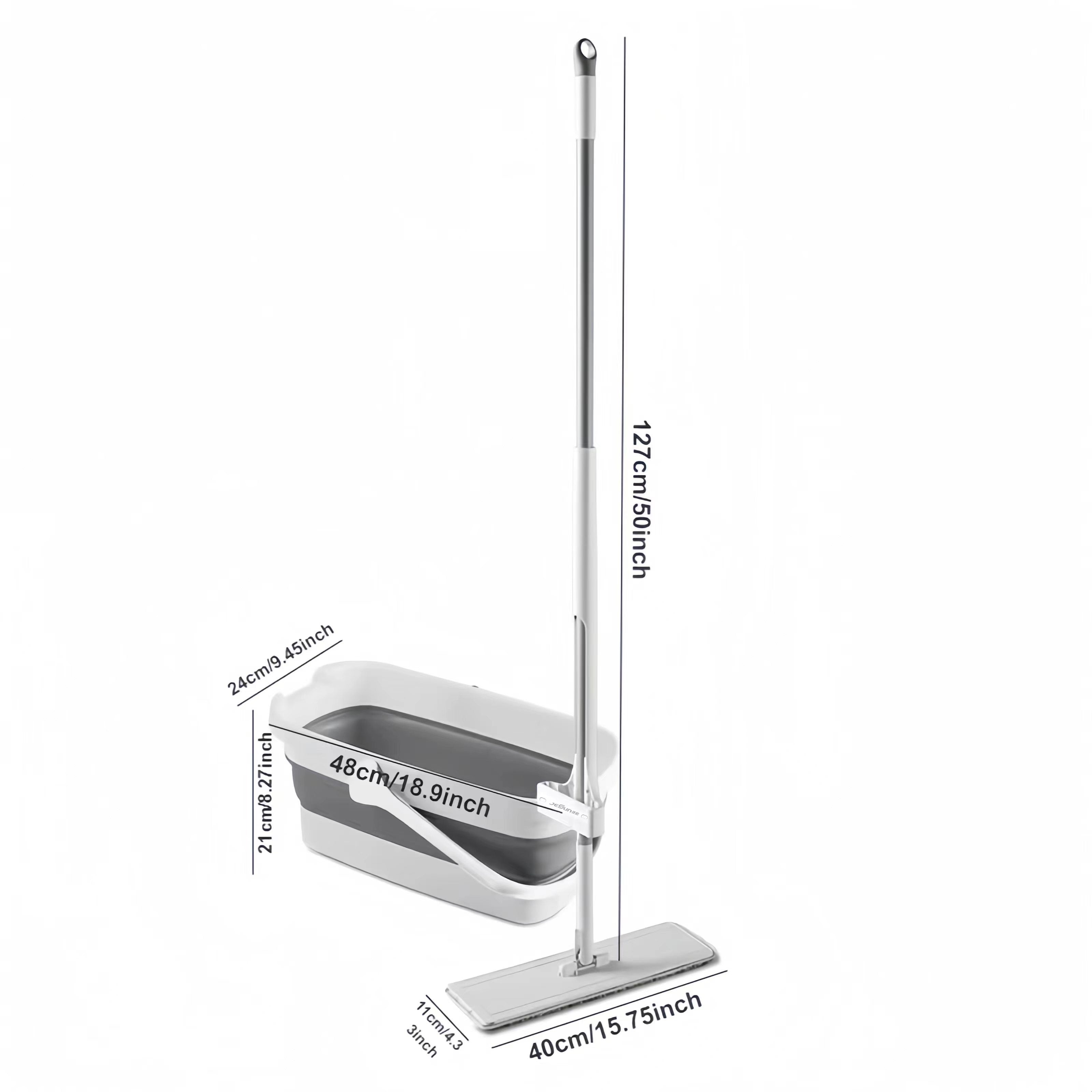 Flat Mop and Bucket Set with Self-Wringing, Dual-Use Wet and Dry Cleaning