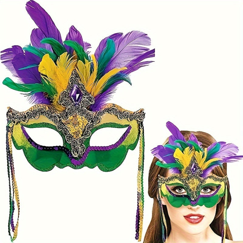Feathered Masquerade Mask for Women for Mardi Gras Halloween Cosplay Venetian Events