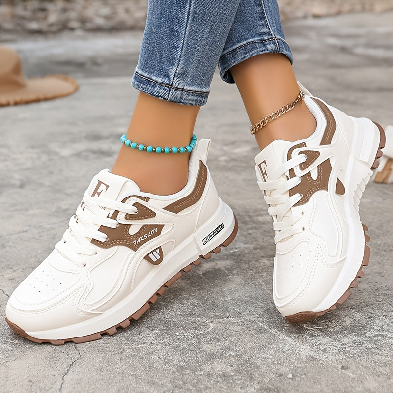Women's Canvas Platform Sneakers, Contrast Colors, Casual Lace-Up Shoes