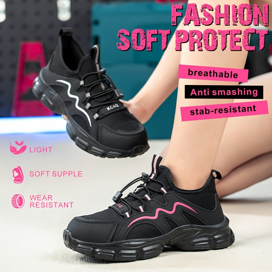 Women's Breathable Steel Toe Safety Shoes Lightweight Non-Slip Pink and Black