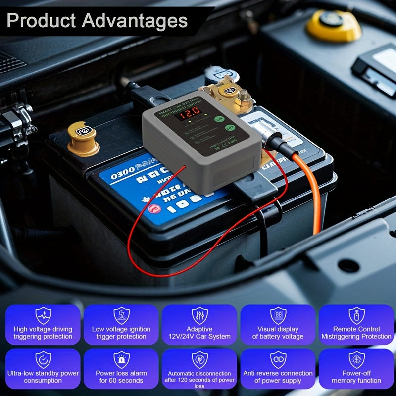 Smart Car Battery Disconnect Switch with LED Display 12V Remote Control