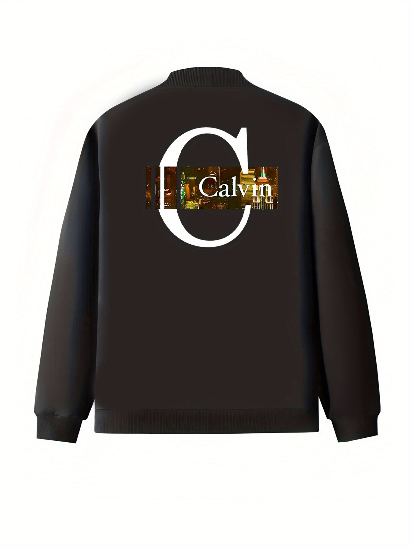 Plus Size Women's Casual Baseball Collar Jacket Black White Letter Print Long Sleeve Zip Up Spring Fall Outerwear