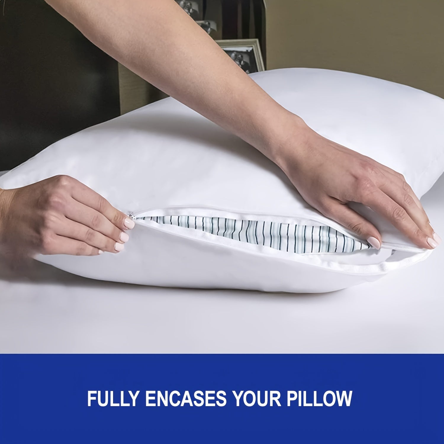 Waterproof Pillow Protector Cover 100% Polyester Breathable Zipper Closure