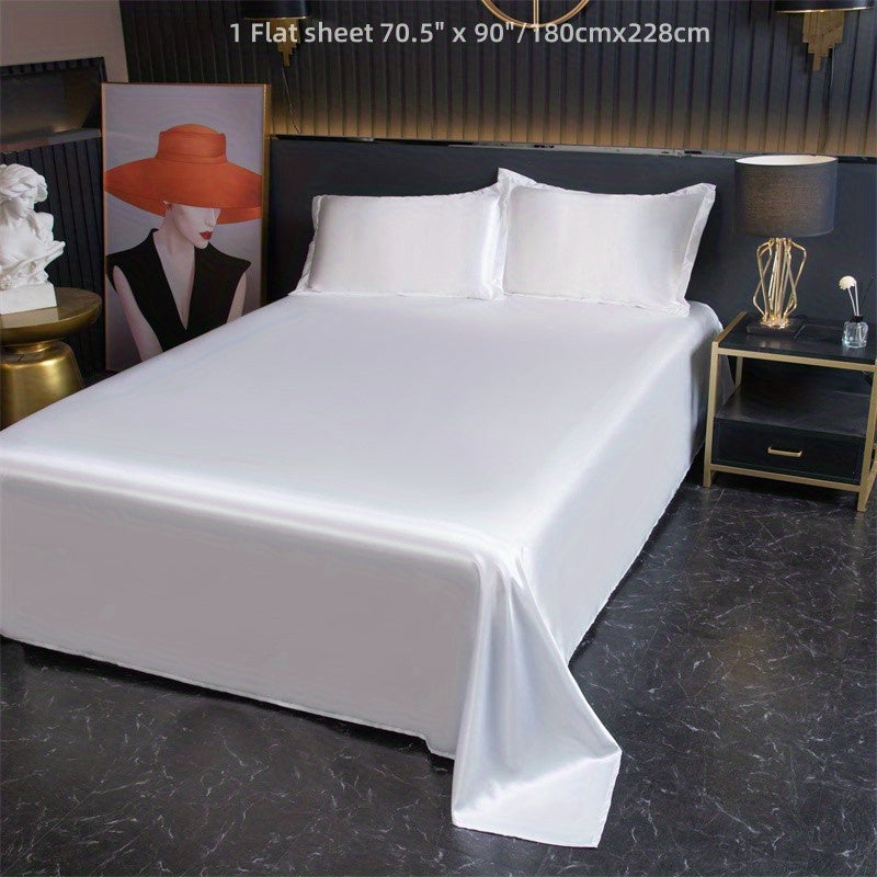 Silky Satin Bed Sheet Flat Sheet for Bedroom Guest Room Home Decor 1 Piece