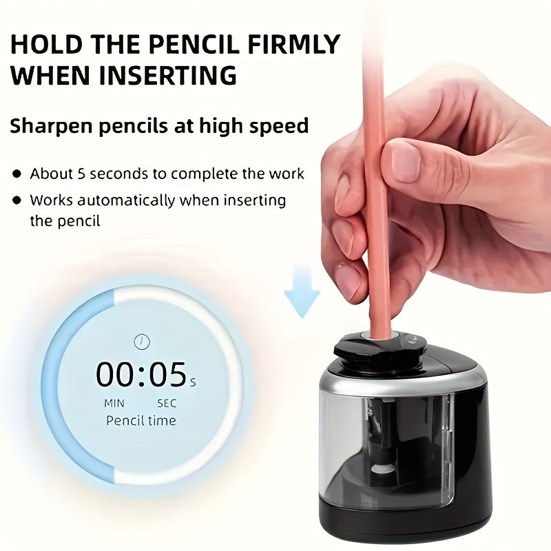 Black Electric Pencil Sharpener Auto-Stop Durable PP Office Use