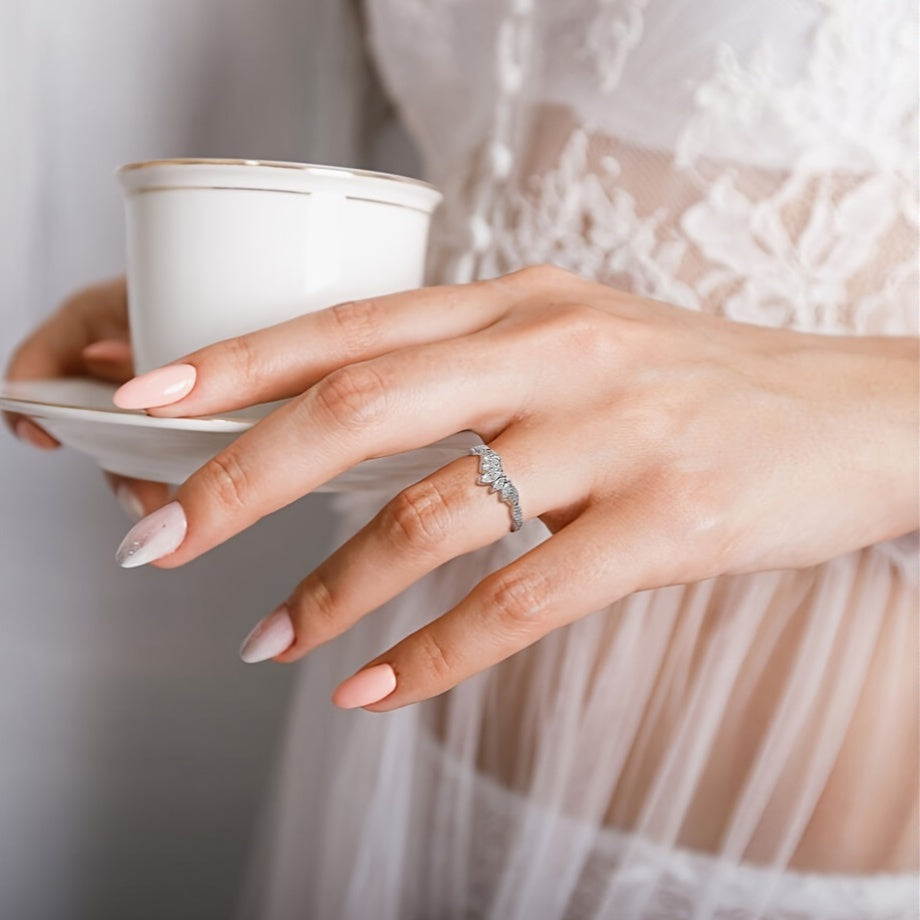 Ayollar uchun Moissanite to'y uzuklari, 5 ta tosh, ot ko'zli kesim, sterling kumush, 18K oq oltin bilan qoplangan