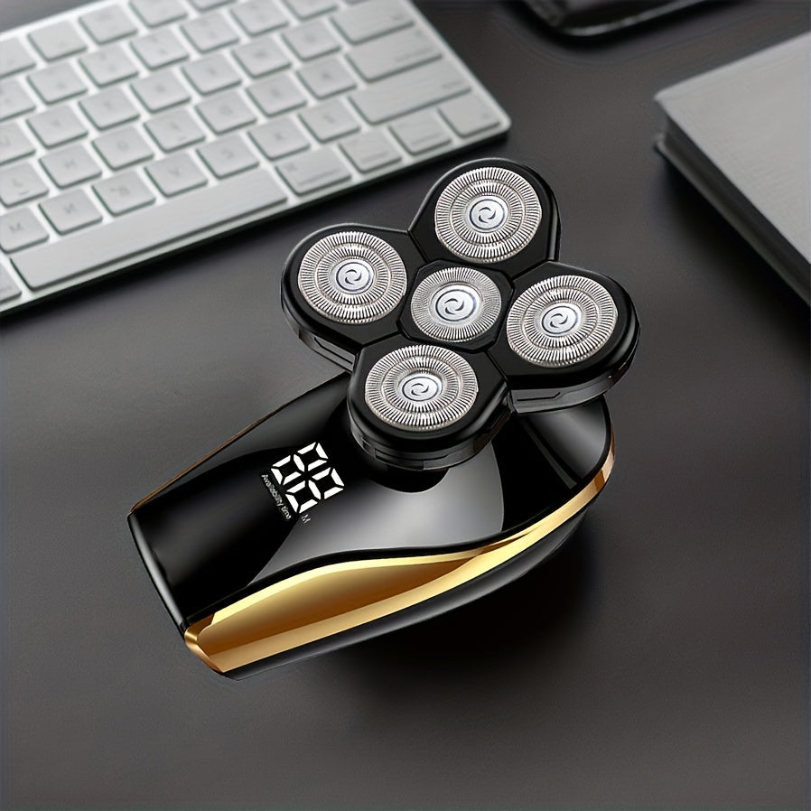 Cordless Bald Head Shaver 5 Rotary Blades LED Display Wet Dry Rechargeable Travel-Friendly