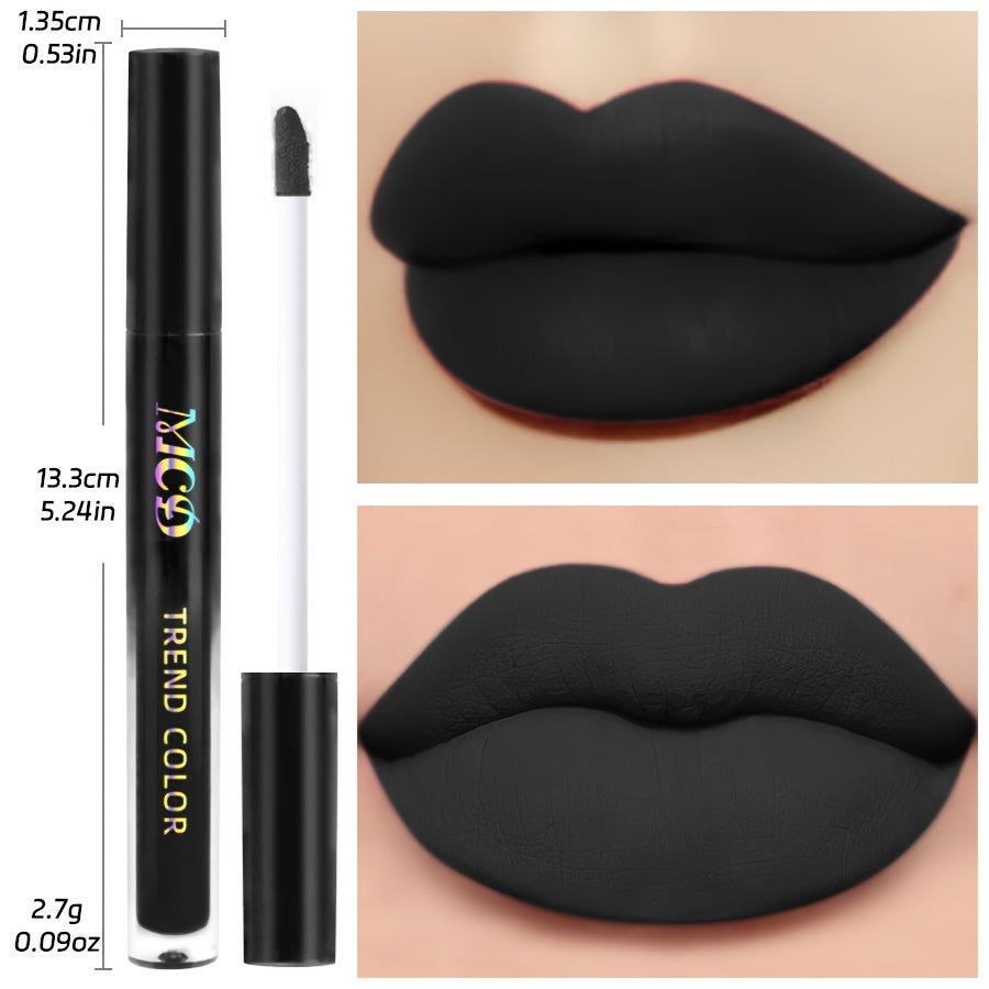 Brillo de labios mate negro para mujer, de larga duración, no pegajoso, color intenso