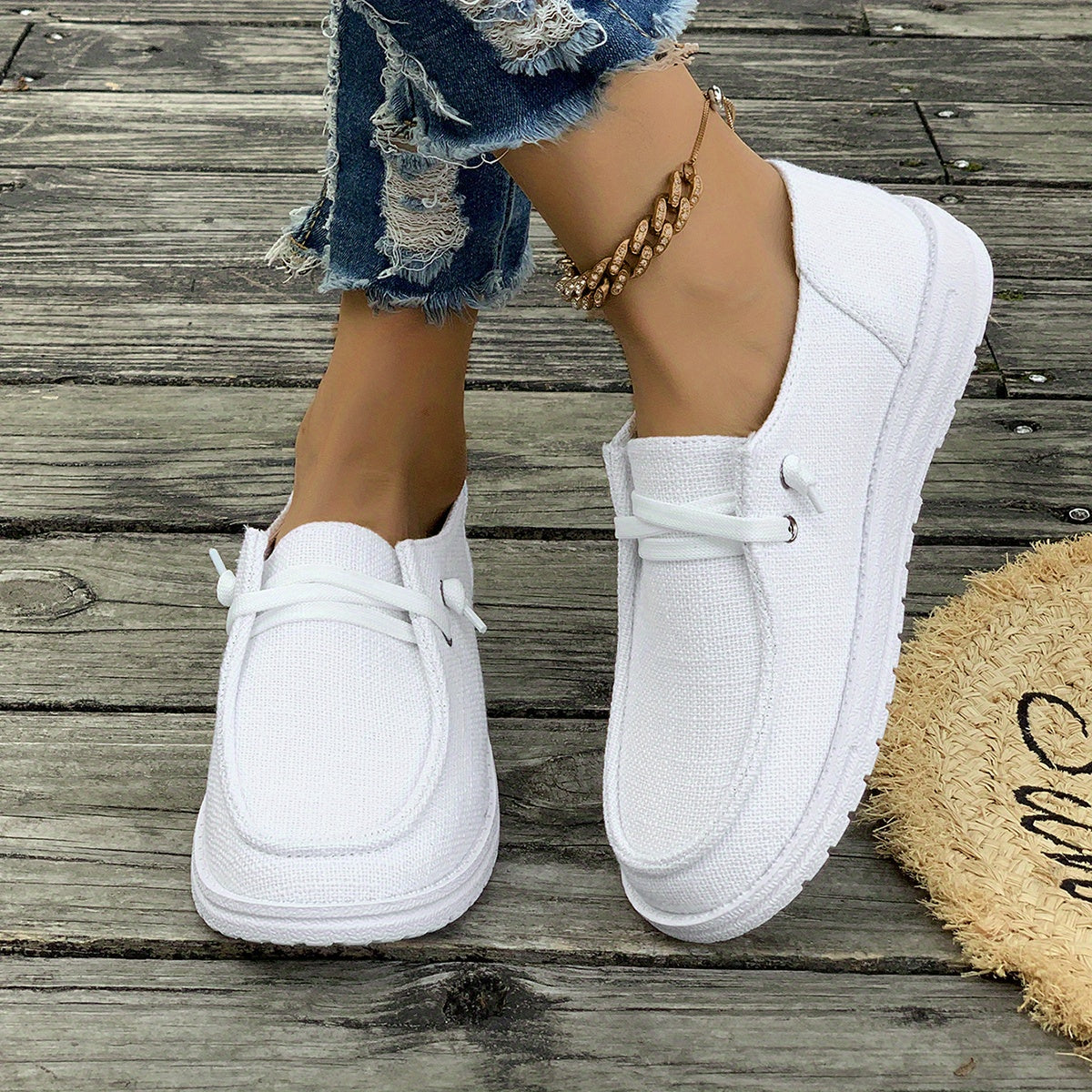 Women's Casual Slip-On Flat Shoes Breathable Fabric Rubber Sole All-Season