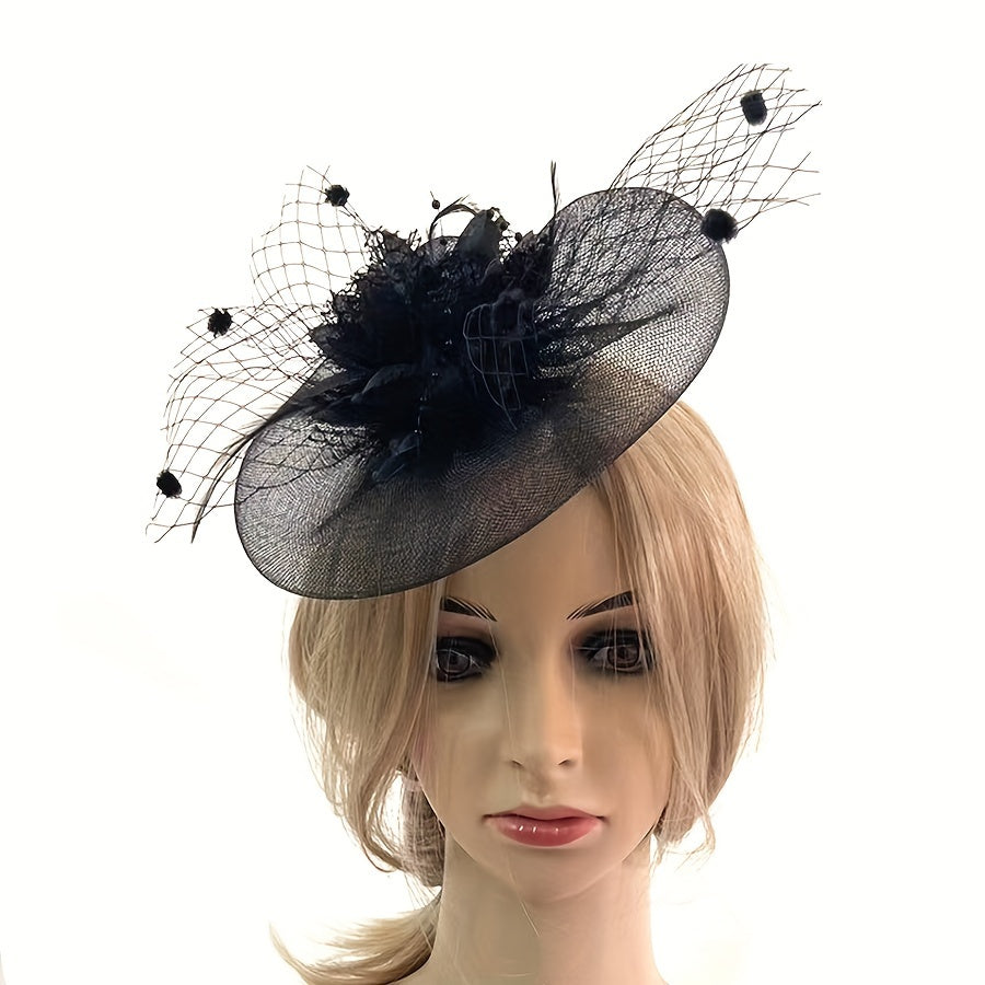 Fascinator Headband Mesh Veil Faux Feather for Horse Racing and Events