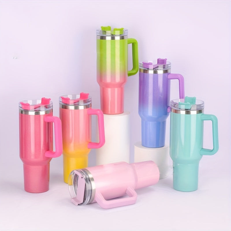 Rainbow Gradient 40 oz Insulated Travel Mug with Handle and Straw