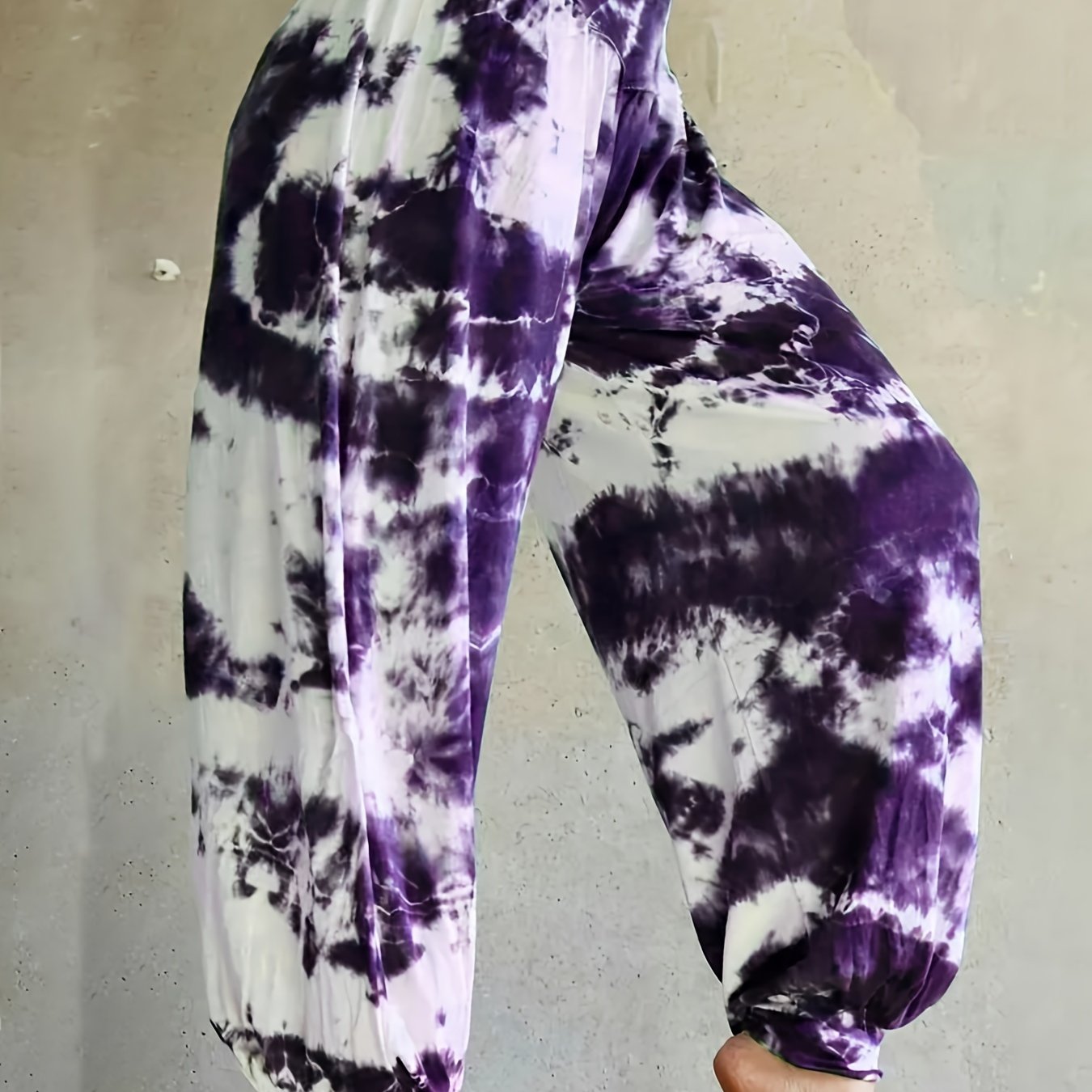 Pantalones joggers de talla grande con estampado tie dye, pantalones casual de cintura elástica para primavera y verano, mujer