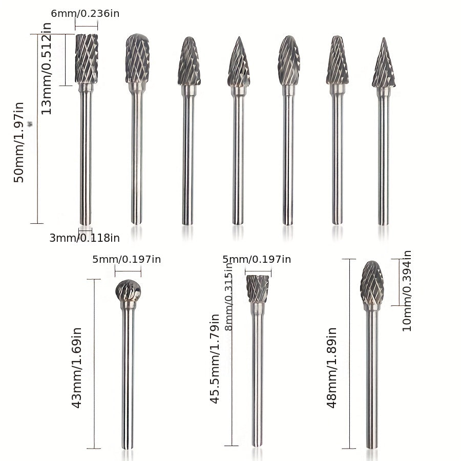 10-Piece Tungsten Carbide Burr Set for Rotary Tools Metal Wood Stone Gemstone