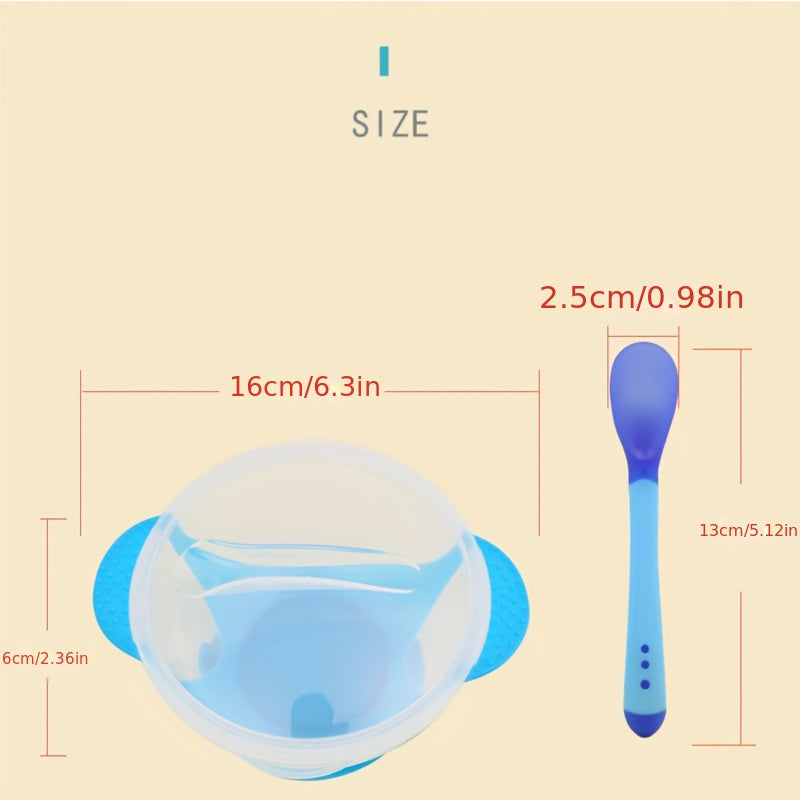 Bola uchun ovqatlanish bochka va qoshiq, silikon, sirg‘almas, haroratni o‘lchash, oziq-ovqat uchun xavfsiz