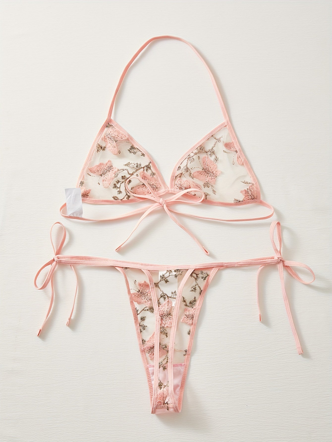 Women's Embroidered Lace Bra Set with Three-Point Design