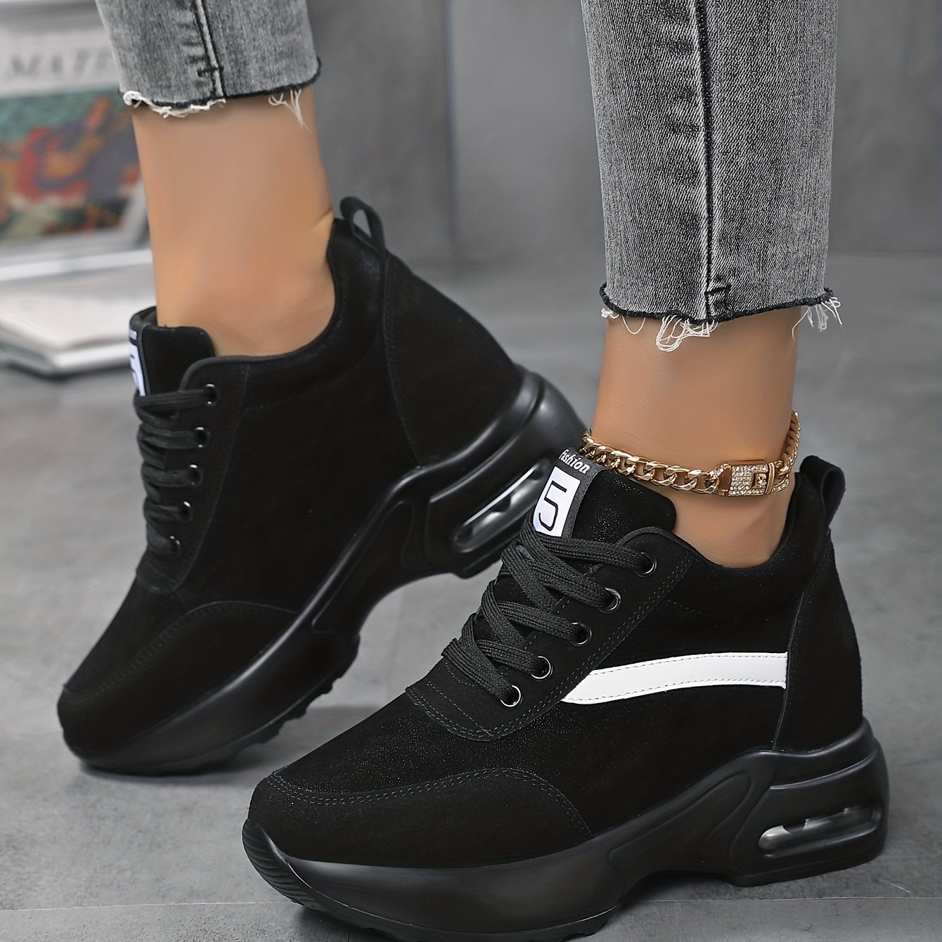 Zapatillas casual de colorblock para mujer con cordones, de caña baja y antideslizantes