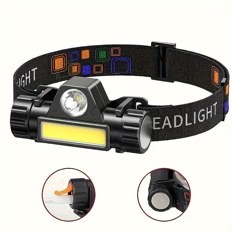 Rechargeable Dual Light Source Headlamp with USB Fast Charging and Magnetic Absorption