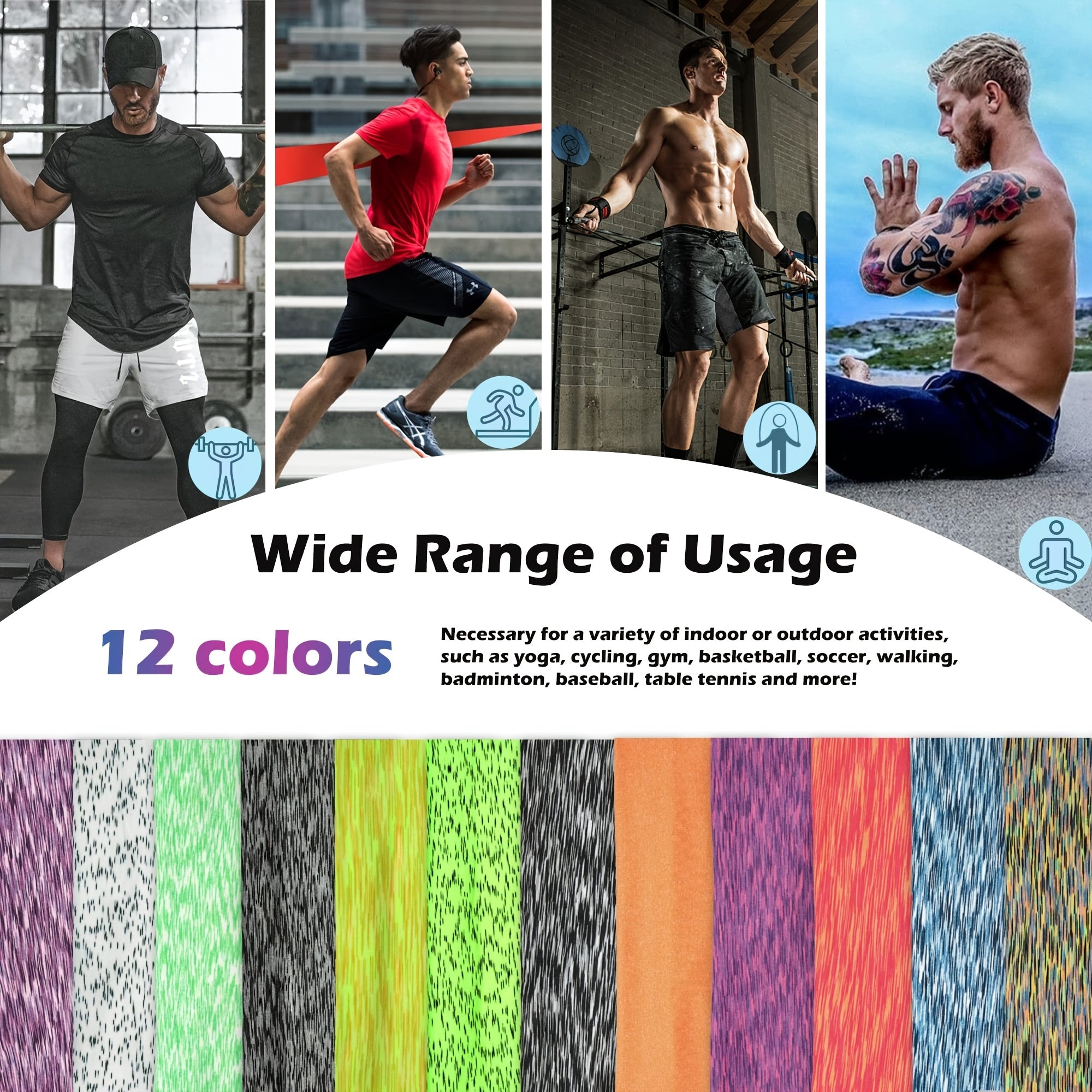 Men's Breathable Mesh Sports Headbands for Running Yoga Fitness Workout Pack of 5