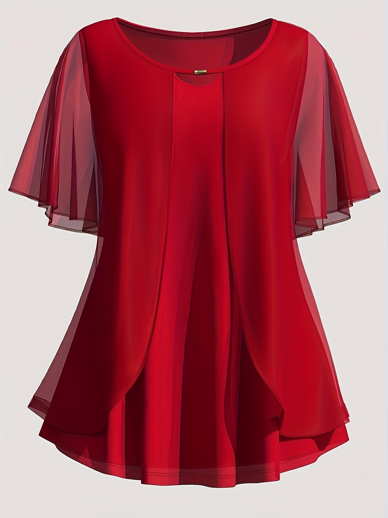 Plus Size Women's Chiffon Short Sleeve Blouse, Lightweight, Keyhole Neckline