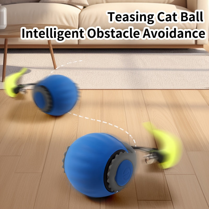 Cat Teaser Ball Toy Rechargeable Silicone Feather Cat Toy for Small Cats and Kittens
