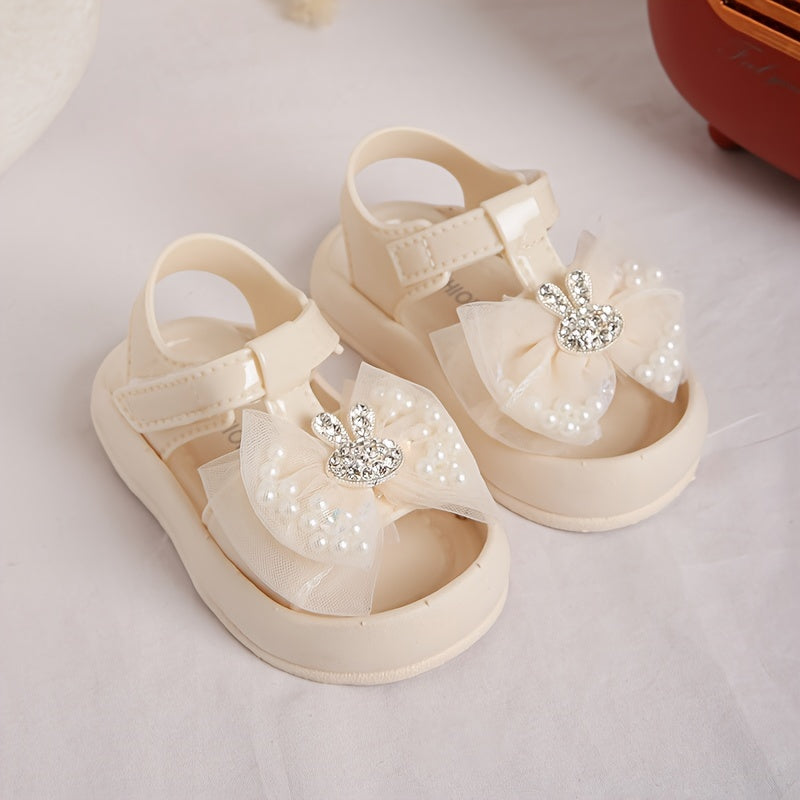 Baby Girl Sandals 2024 Soft Sole Anti-Kick Beach Shoes with Rabbit Design for Toddler Girls