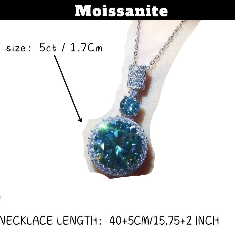 Green Moissanite Pendant Necklace 6 Carat Sterling Silver Gift for Her