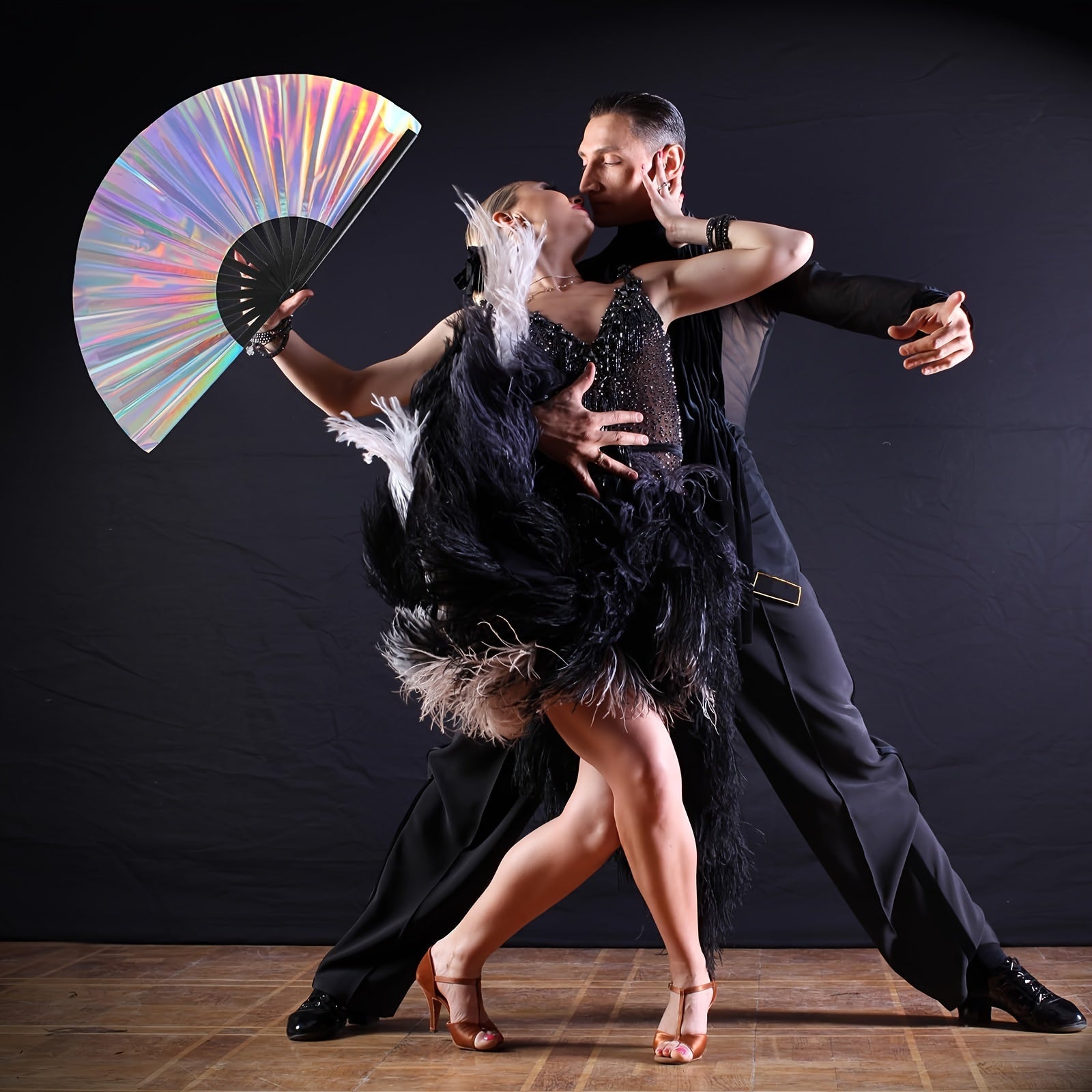 Fan de fiesta grande plegable de madera, arcoíris, festival, accesorio para baile disco