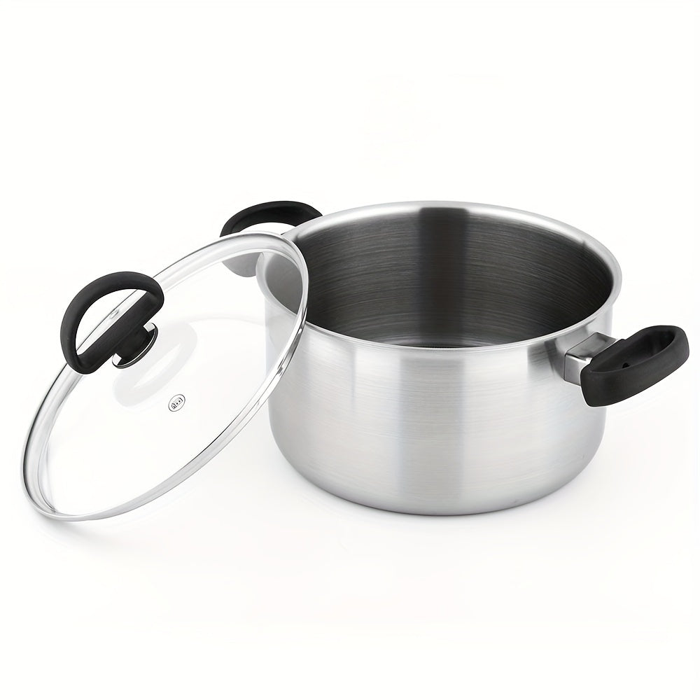 Stainless Steel Dutch Oven 5.5 Qt with Glass Lid for Casseroles and Soups