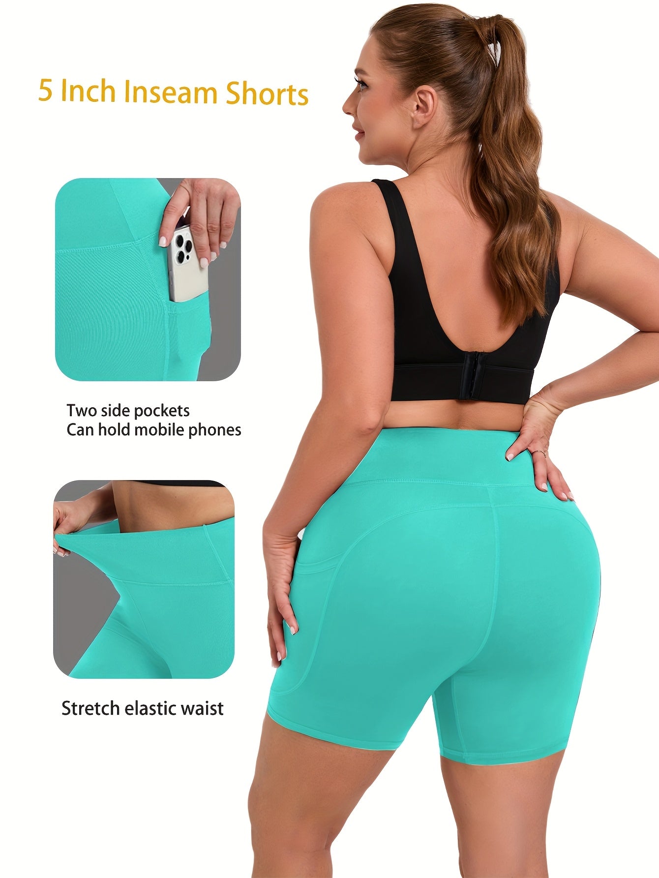 Женские шорты для йоги с высокой талией и карманами, дышащие, облегающий крой plus size