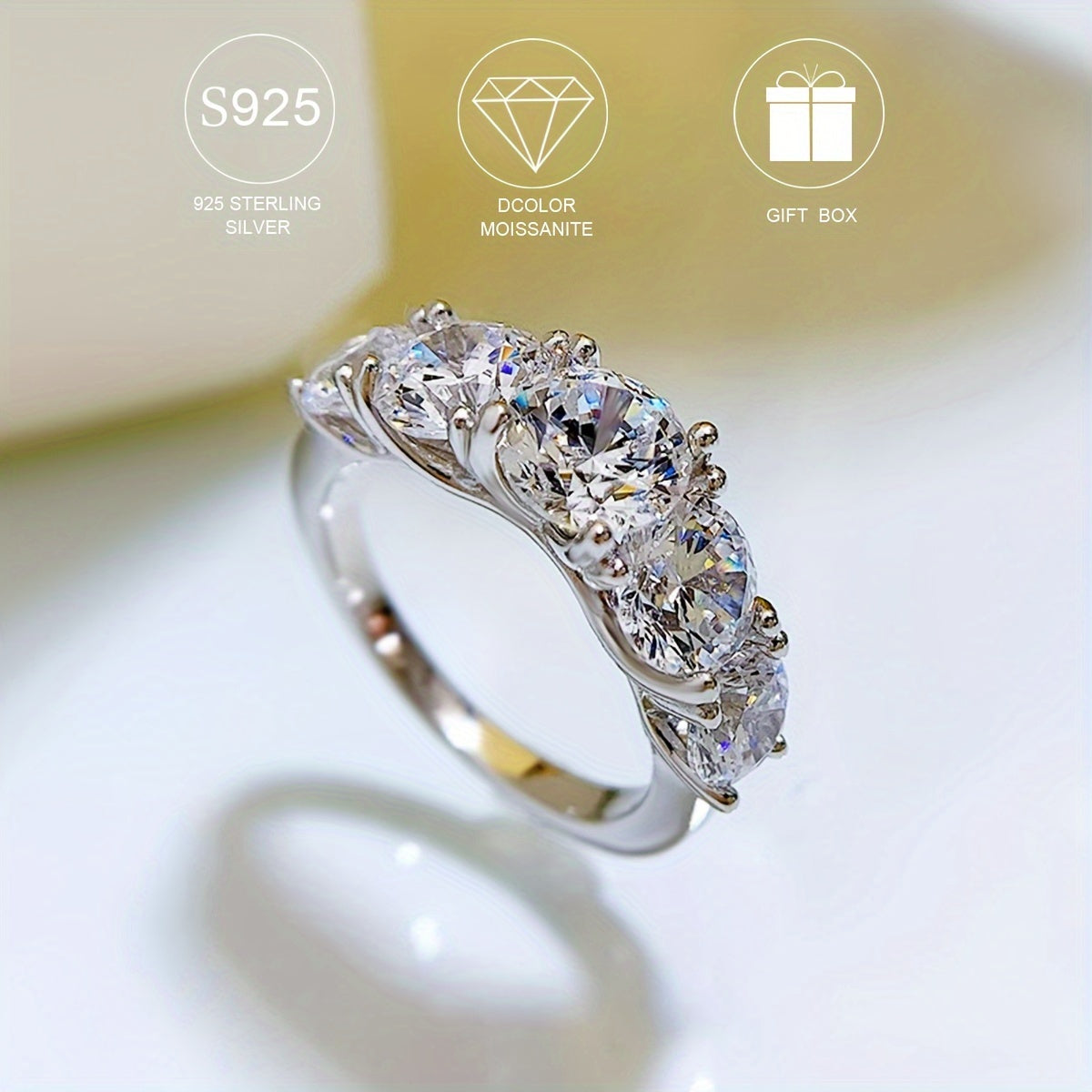 Silver Ring for Women 5ct Moissanite Engagement Wedding Proposal Bohemian Style