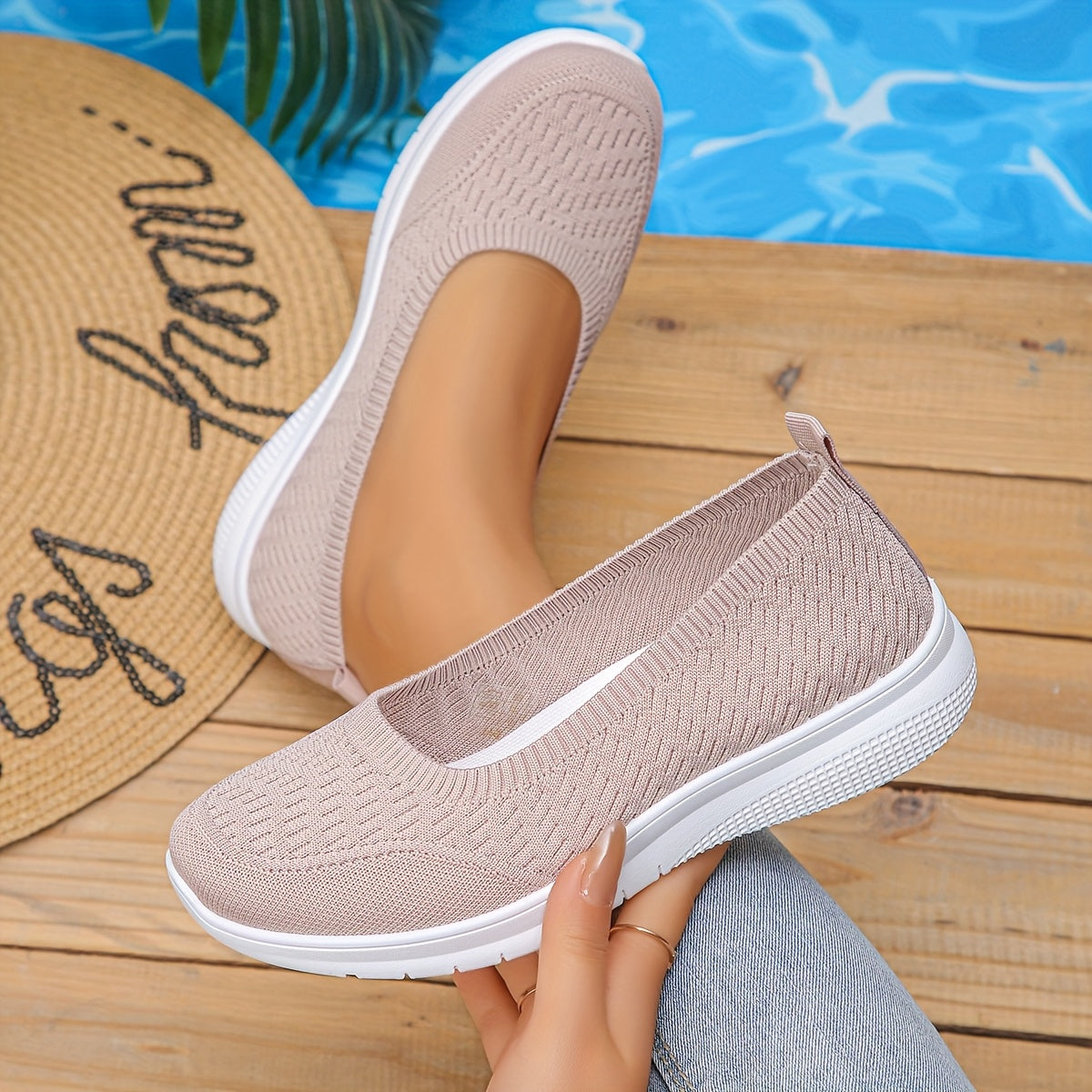 Women’s Slip-On Sock Sneakers Light Blue Casual Athletic Shoes