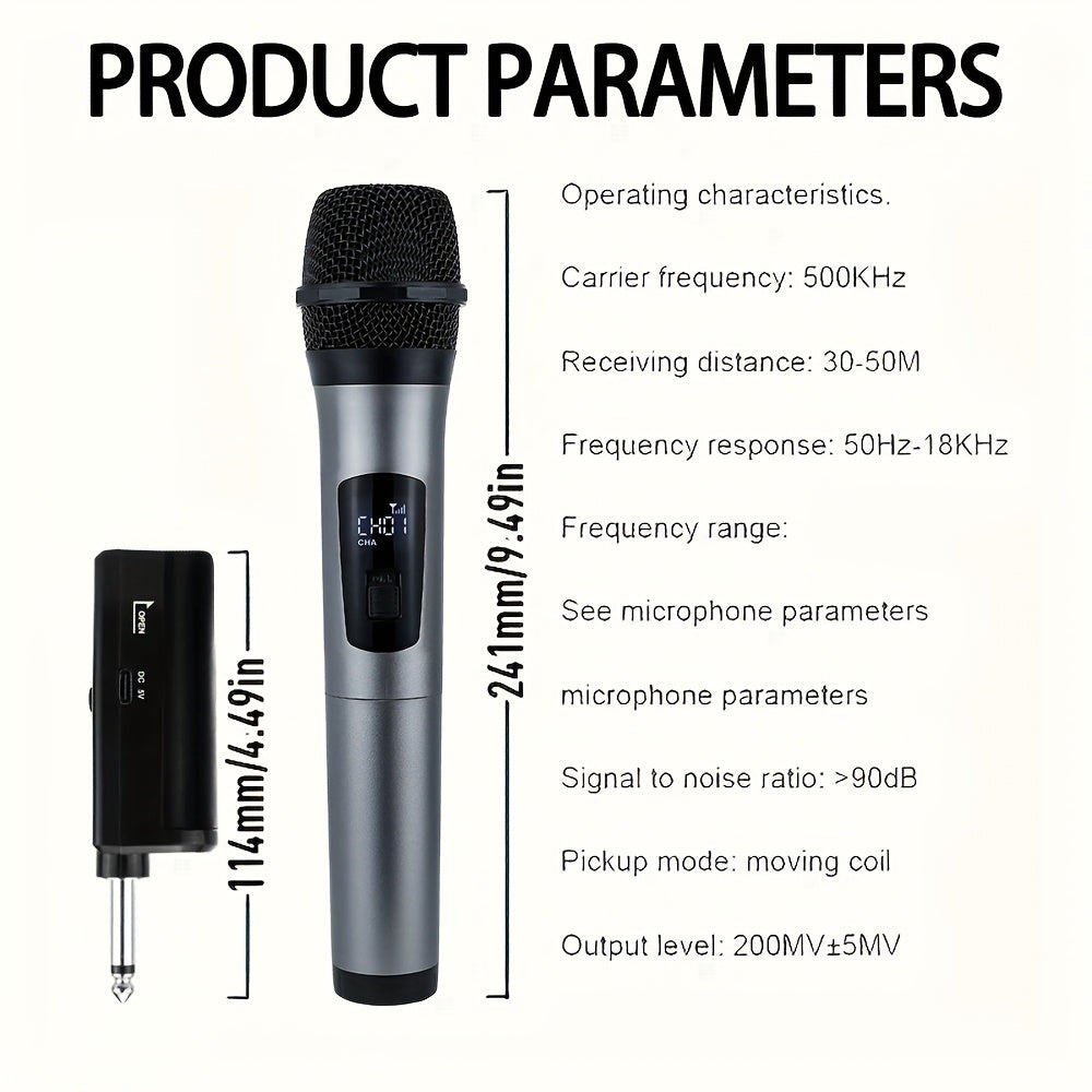 Wireless Karaoke Microphone with USB Rechargeable Battery 6.35mm Jack Small Diaphragm Clip Stand