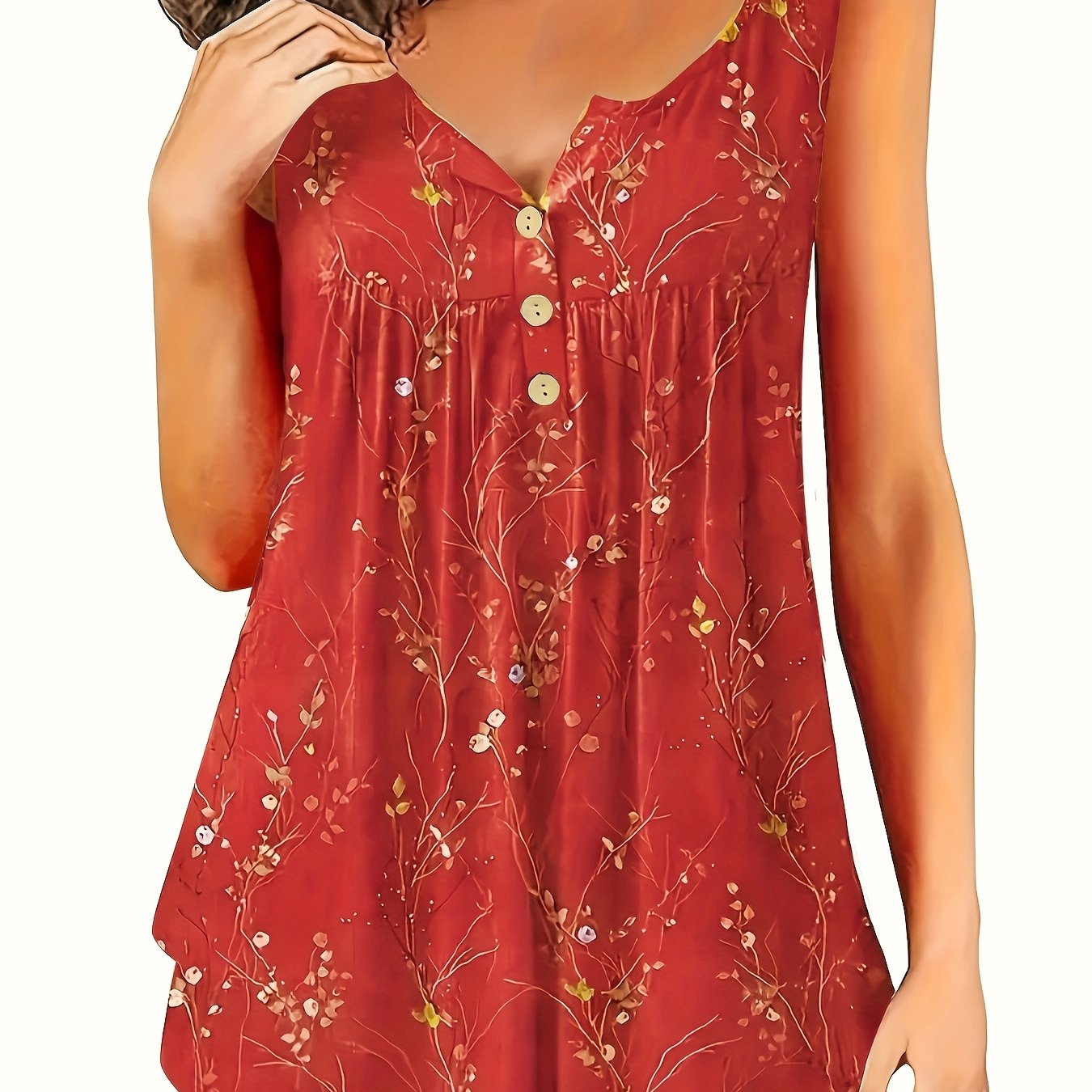 Plus Size Tank Top with Pleats and Button Front for Women