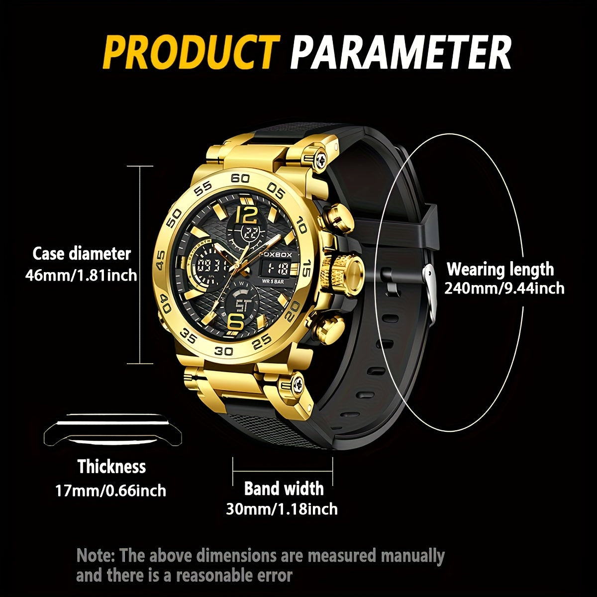Multi-Functional Chronograph Watch with Dual Display for Men and Women