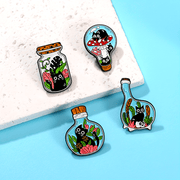 Set of 4 Cat and Plant Enamel Pins for Women Jewelry Brooches Alloy Stylish Accessories