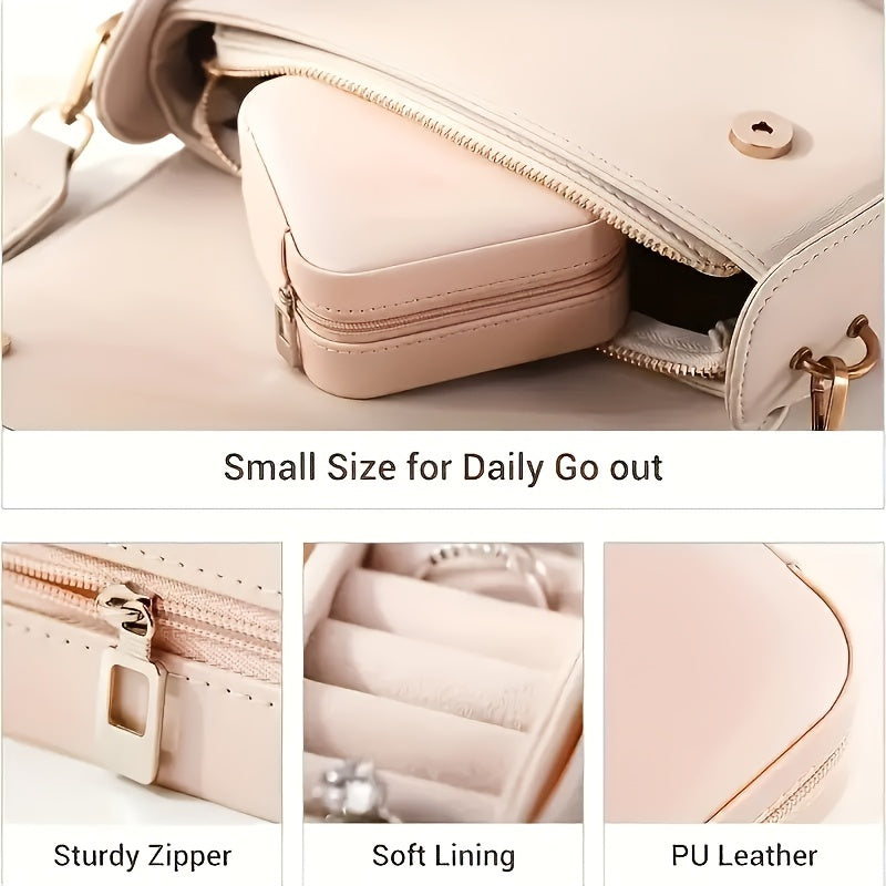 Органайзер для ювелирных украшений с застежкой-молнией, искусственная кожа, компактное хранение для колец, серег, ожерелий