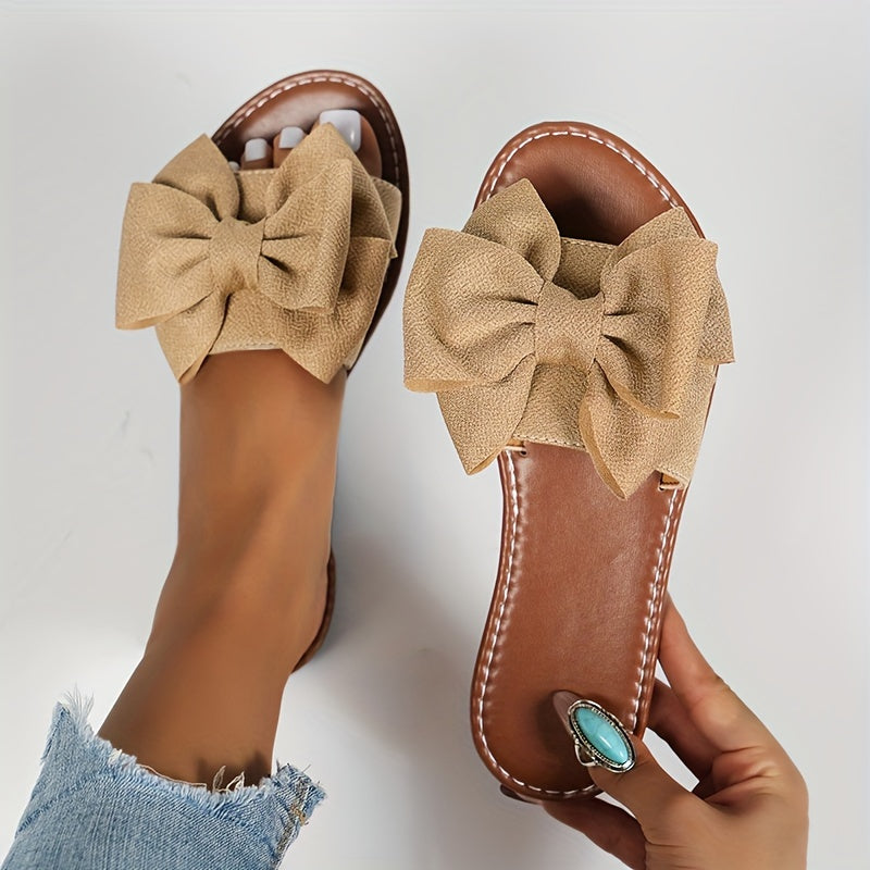 Ladies Flat Sandals Bowknot Open-Toe Non-Slip Casual Beach Shoes